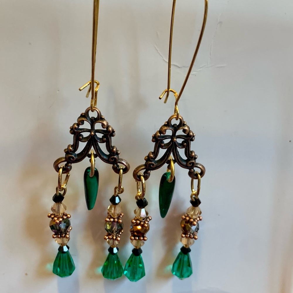 Elegant Gold and Antique Copper Dangle Earrings